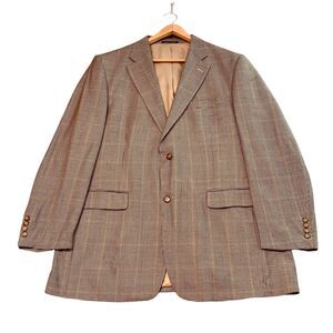 Roundtree & Yorke Dillards Houndstooth Blazer Sports Coat 44L Wool & Silk Blend